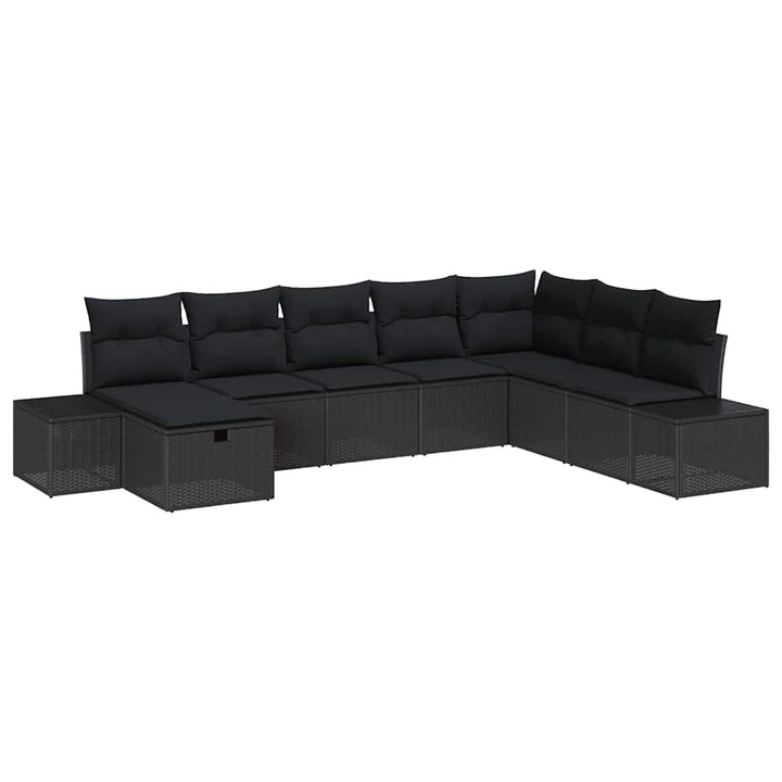 Havesofa Sæt med pude 8 pcs Sort Poly rattan