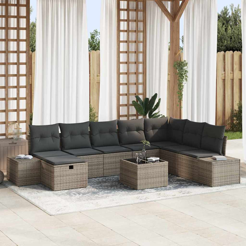 Havesofa Sæt 9 stk. Grå polyrattan