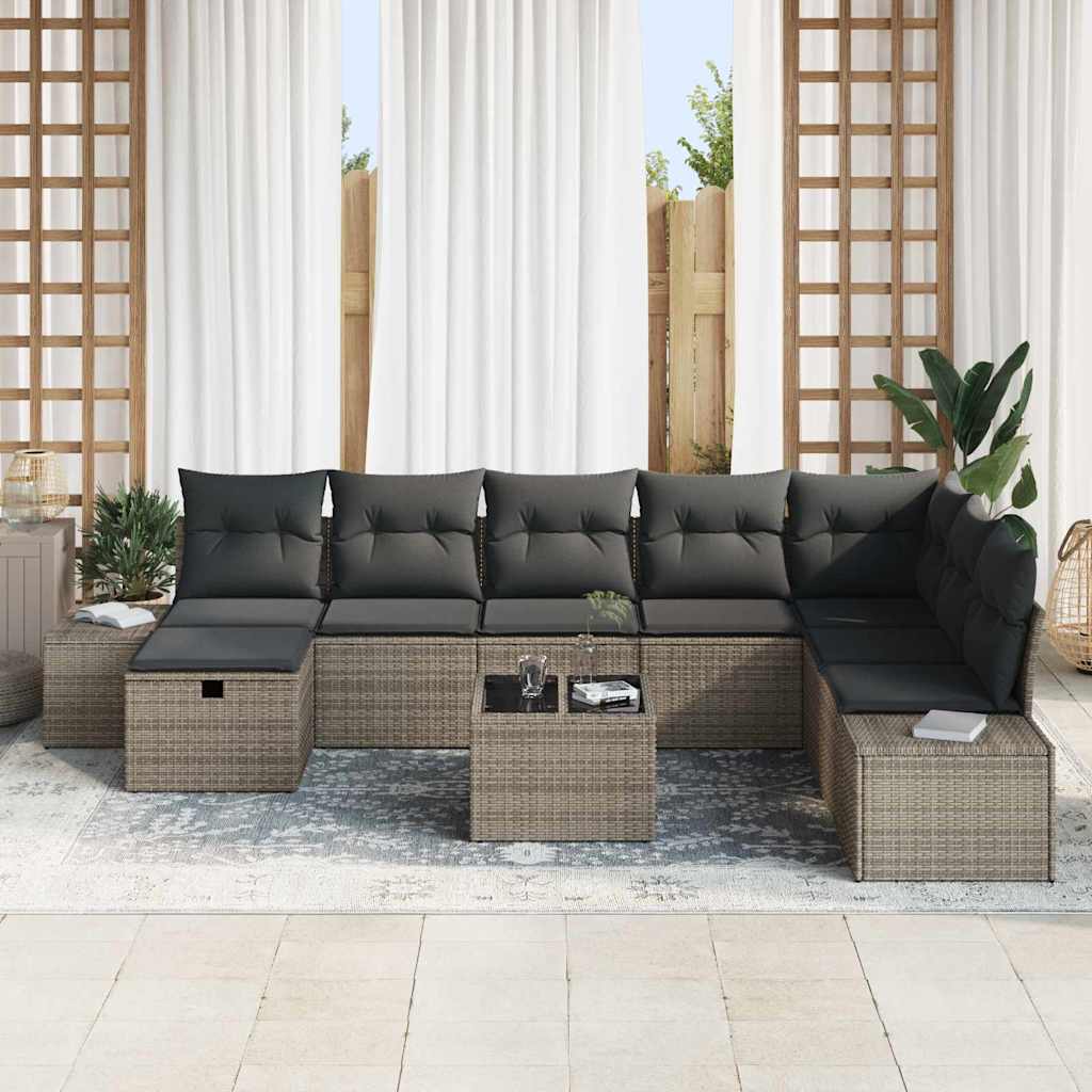Havesofa Sæt 9 stk. Grå polyrattan