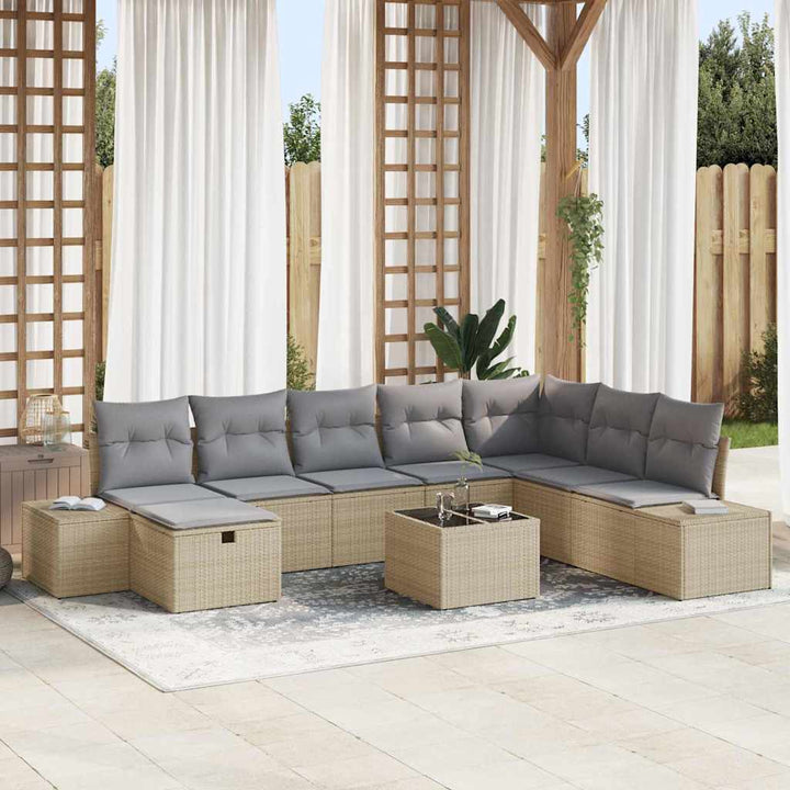 Havesofa Sæt 9 stk. Beige polyrattan