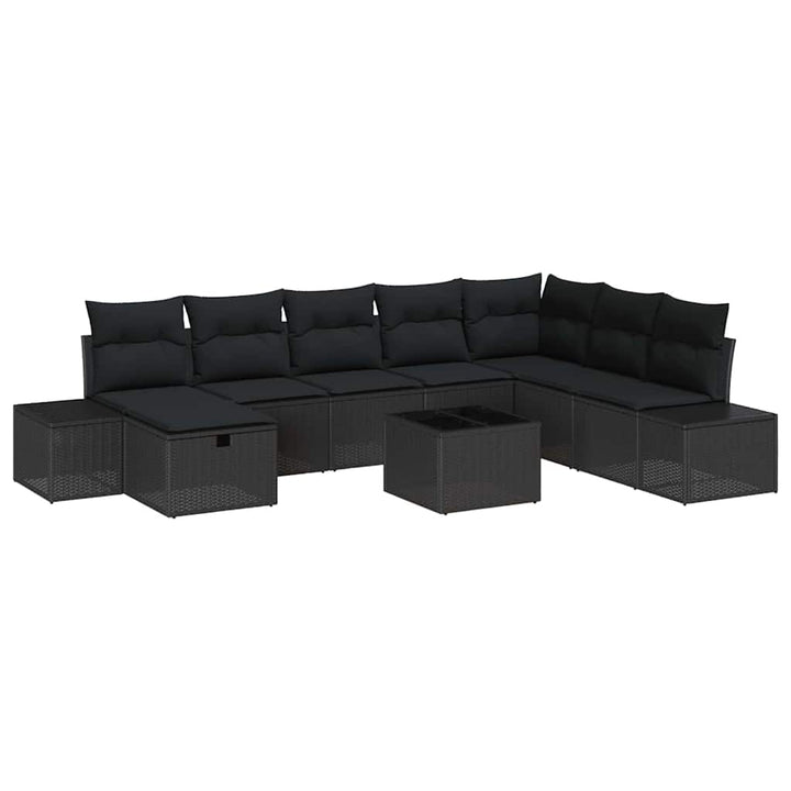 Havesofa Sæt med pude 9 pcs Sort Poly rattan