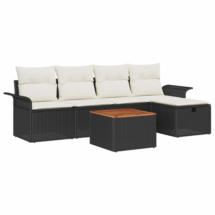 Havesofa Sæt med pude med opbevaring 6 pcs Sort Poly rattan