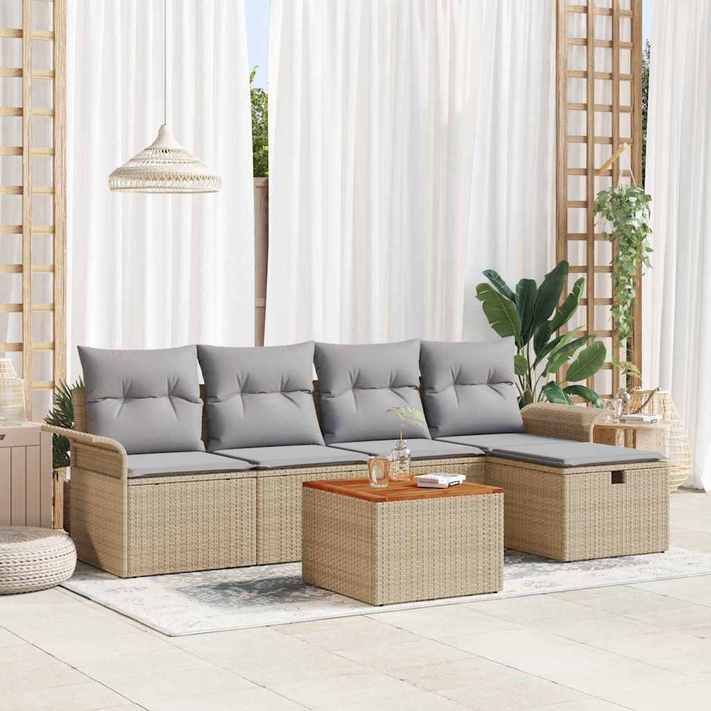 Havesofa Sæt 6 stk. Beige Poly rattan