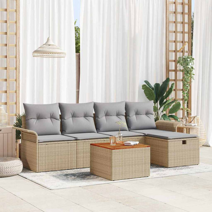 Havesofa Sæt 6 stk. Beige Poly rattan