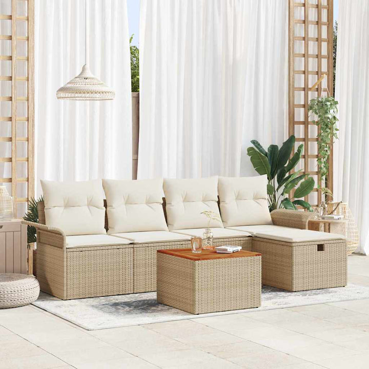 Havesofa Sæt 6 stk. Beige Poly rattan