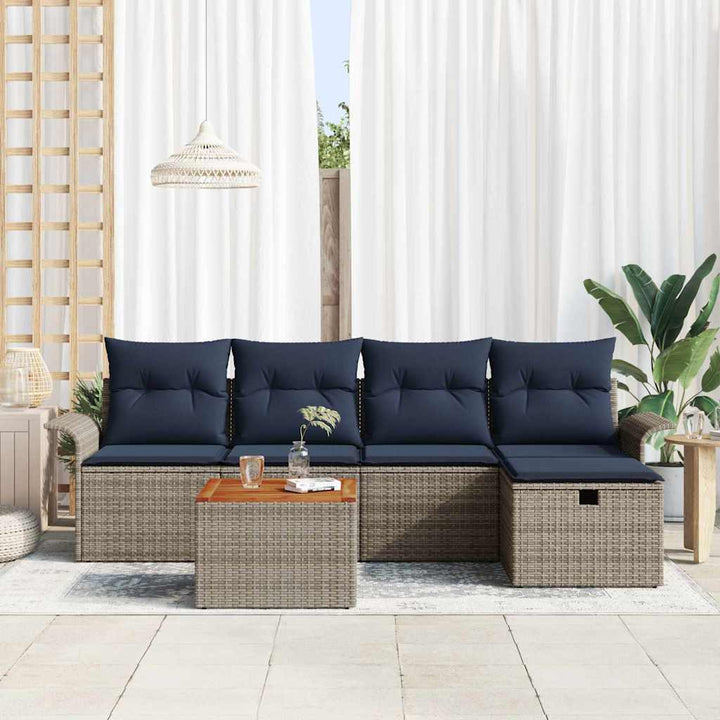 Havesofa Sæt 6 stk. Grå Poly rattan