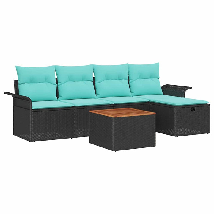 Havesofa Sæt 6 stk. Sort Poly rattan
