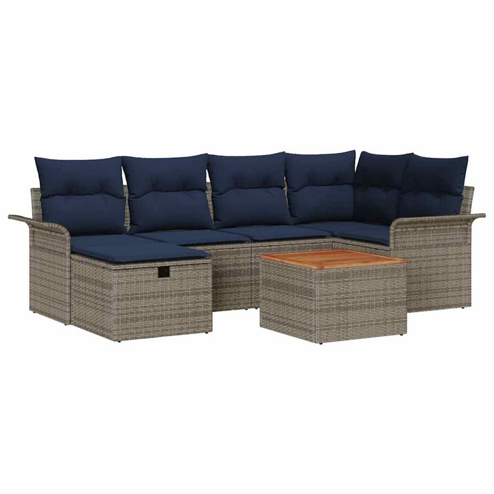 Havesofa Sæt med pude med opbevaring 7 pcs Grå Poly rattan