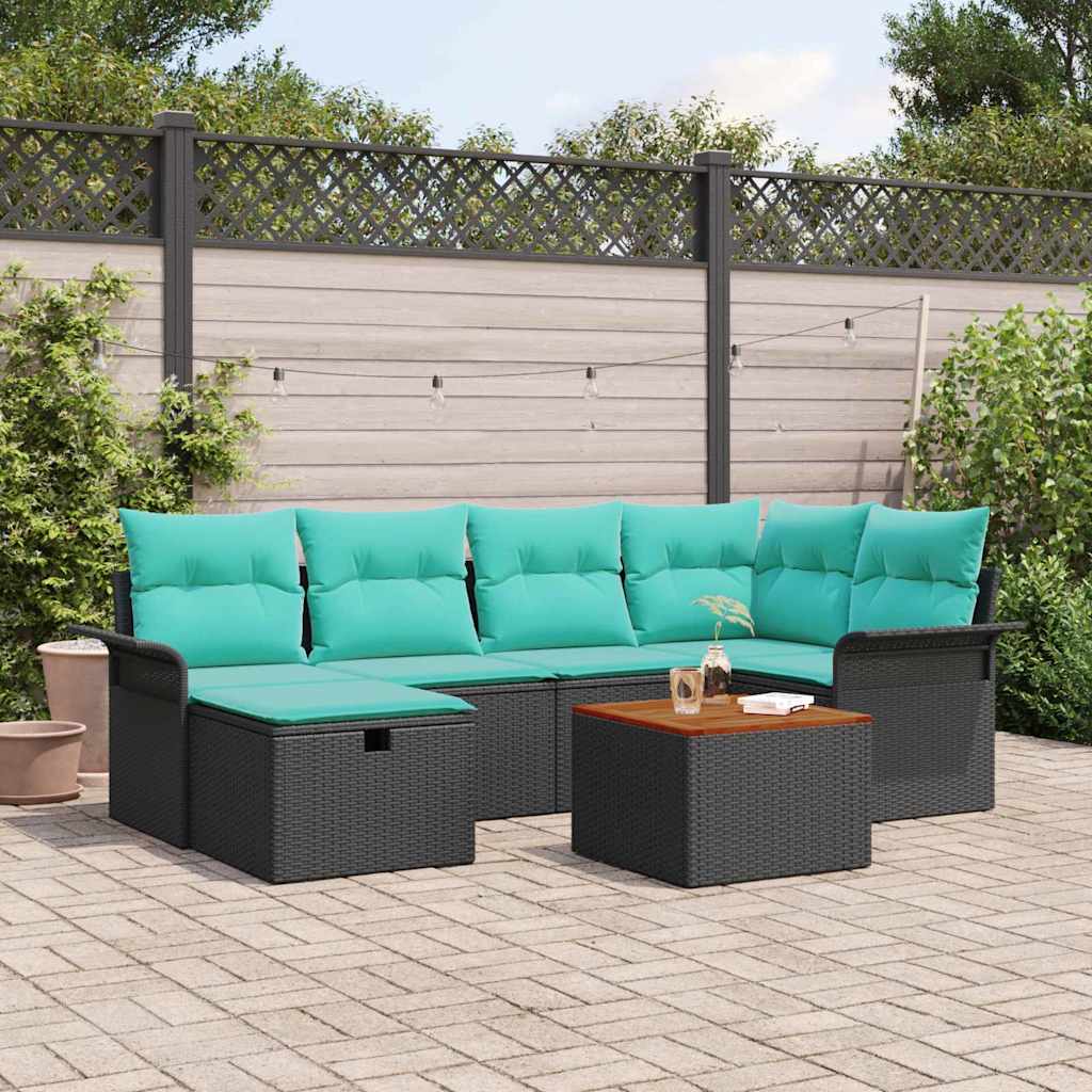 Havesofa Sæt 7 stk. Sort Poly rattan