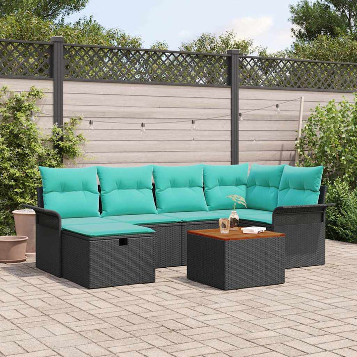 Havesofa Sæt 7 stk. Sort Poly rattan
