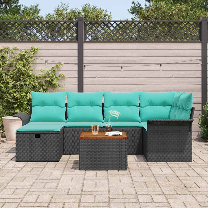 Havesofa Sæt 7 stk. Sort Poly rattan