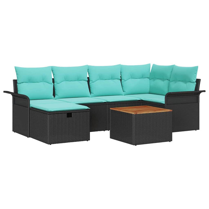 Havesofa Sæt 7 stk. Sort Poly rattan