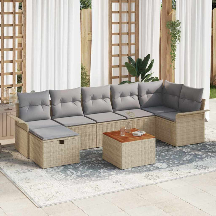 Havesofa Sæt 8 stk. Beige Poly rattan