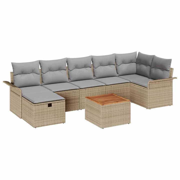 Havesofa Sæt 8 stk. Beige Poly rattan