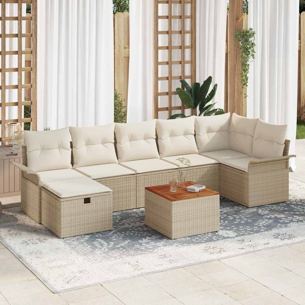 Havesofa Sæt 8 stk. Beige Poly rattan