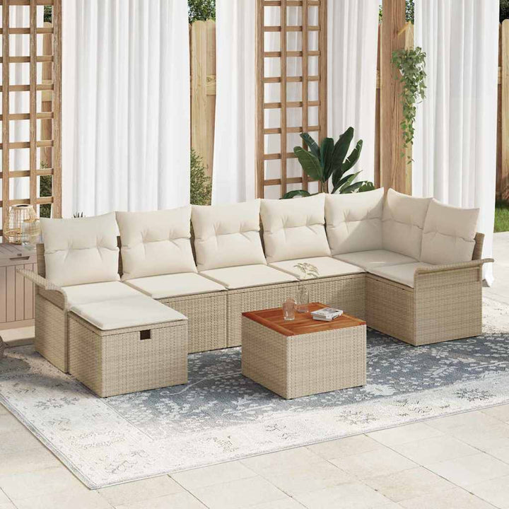 Havesofa Sæt med pude med opbevaring 8 pcs Beige Poly rattan