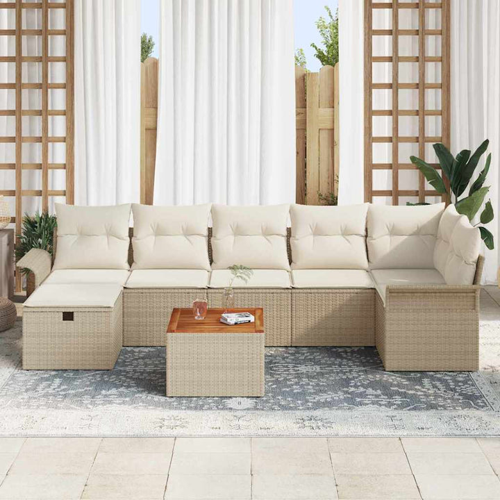 Havesofa Sæt med pude med opbevaring 8 pcs Beige Poly rattan
