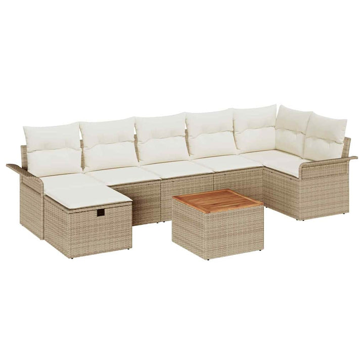 Havesofa Sæt med pude med opbevaring 8 pcs Beige Poly rattan