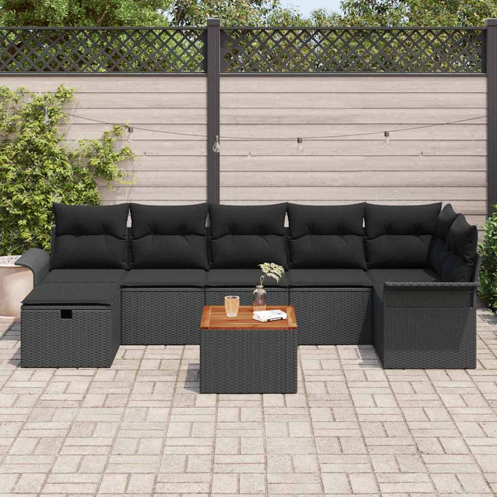 Havesofa Sæt med pude med opbevaring 8 pcs Sort Poly rattan