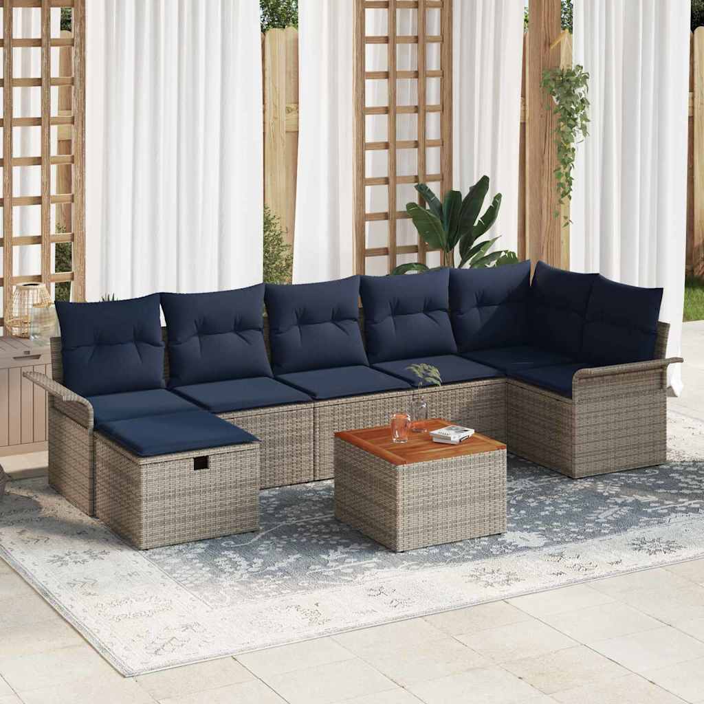 Havesofa Sæt med pude med opbevaring 8 pcs Grå Poly rattan
