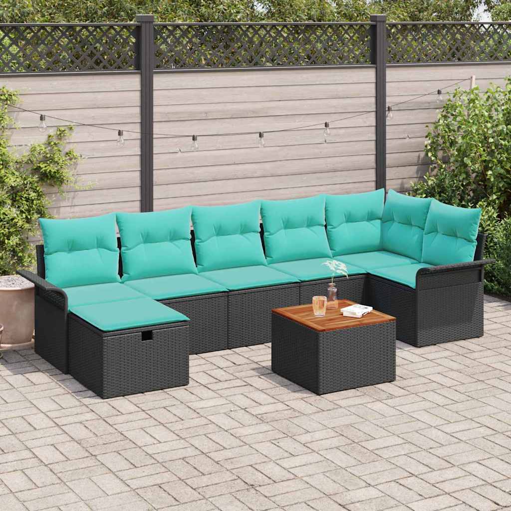Havesofa Sæt 8 stk. Sort Poly rattan