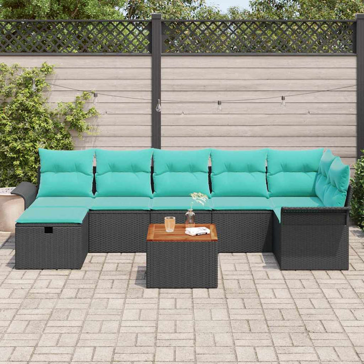 Havesofa Sæt 8 stk. Sort Poly rattan