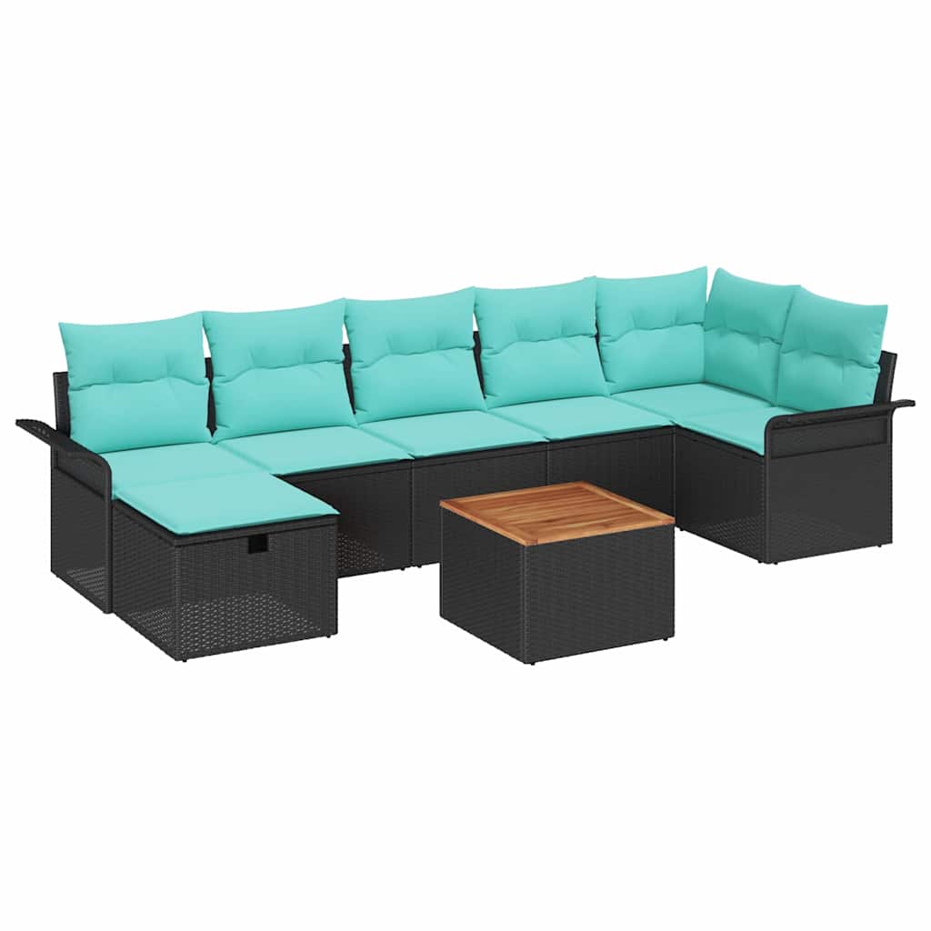 Havesofa Sæt 8 stk. Sort Poly rattan
