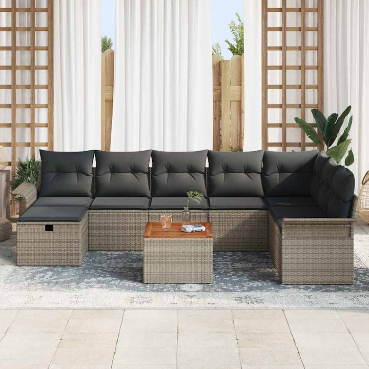 Havesofa Sæt 9 stk. Grå Poly rattan