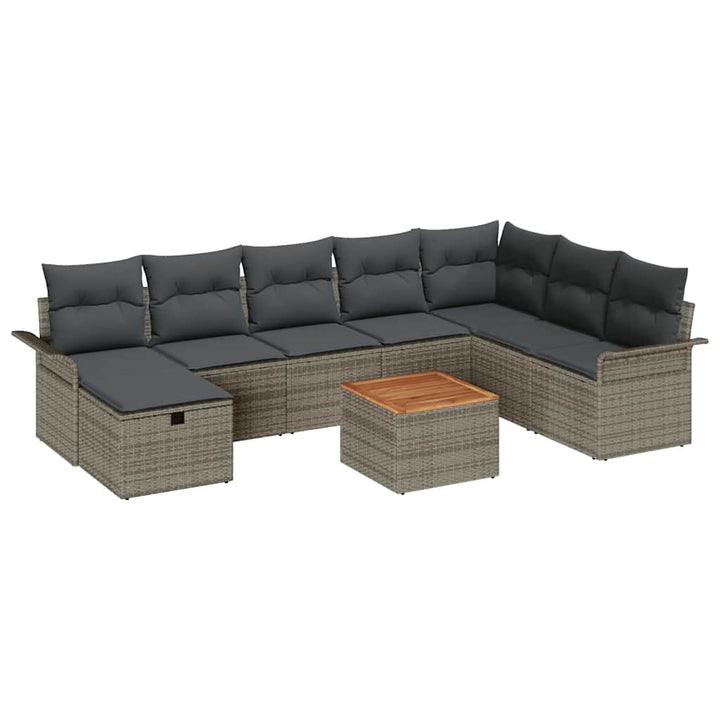 Havesofa Sæt 9 stk. Grå Poly rattan