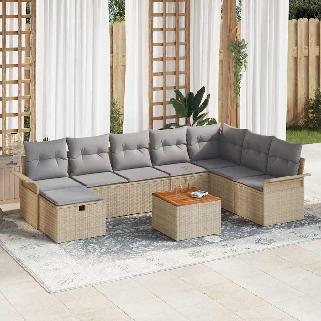 Havesofa Sæt 9 stk. Beige Poly rattan
