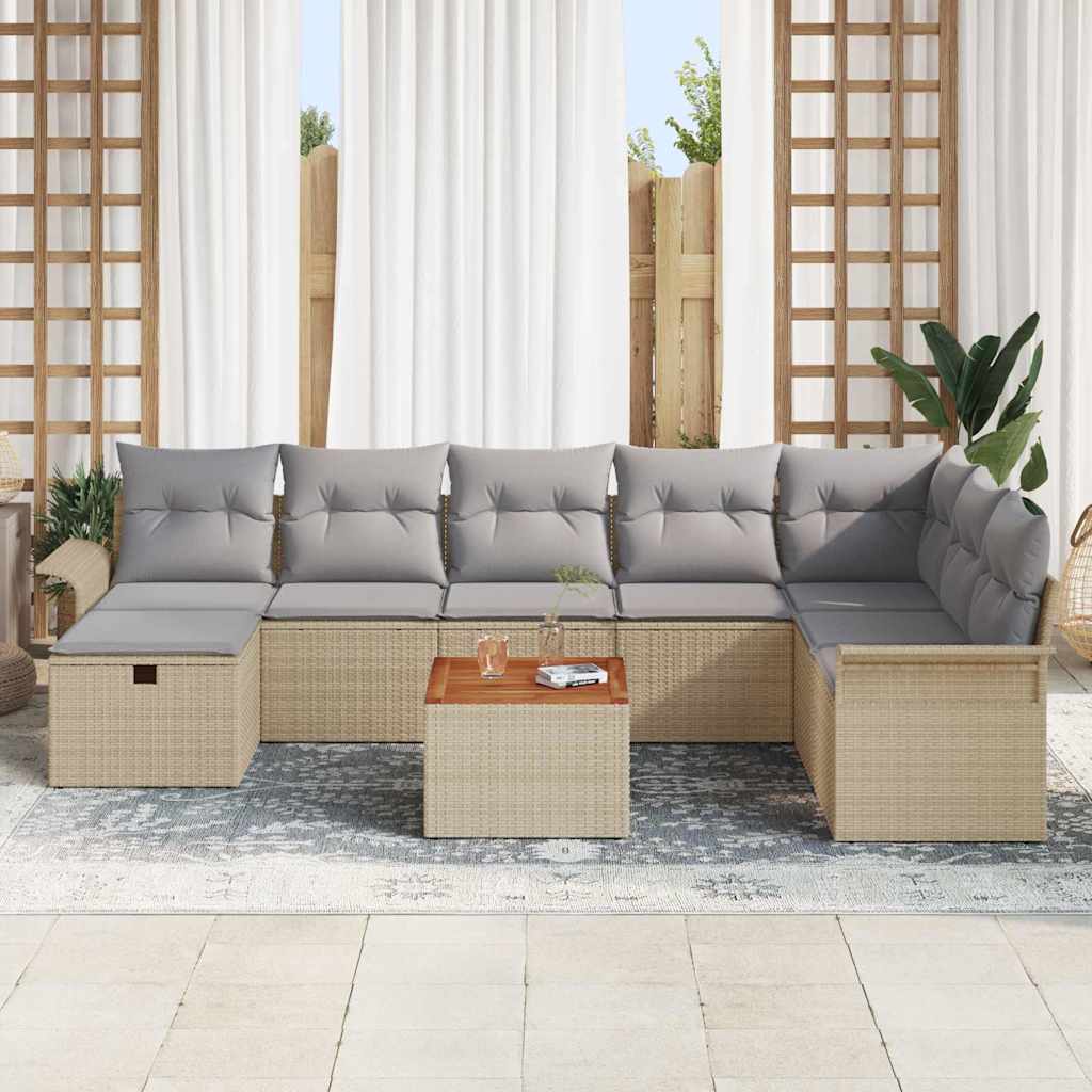 Havesofa Sæt 9 stk. Beige Poly rattan