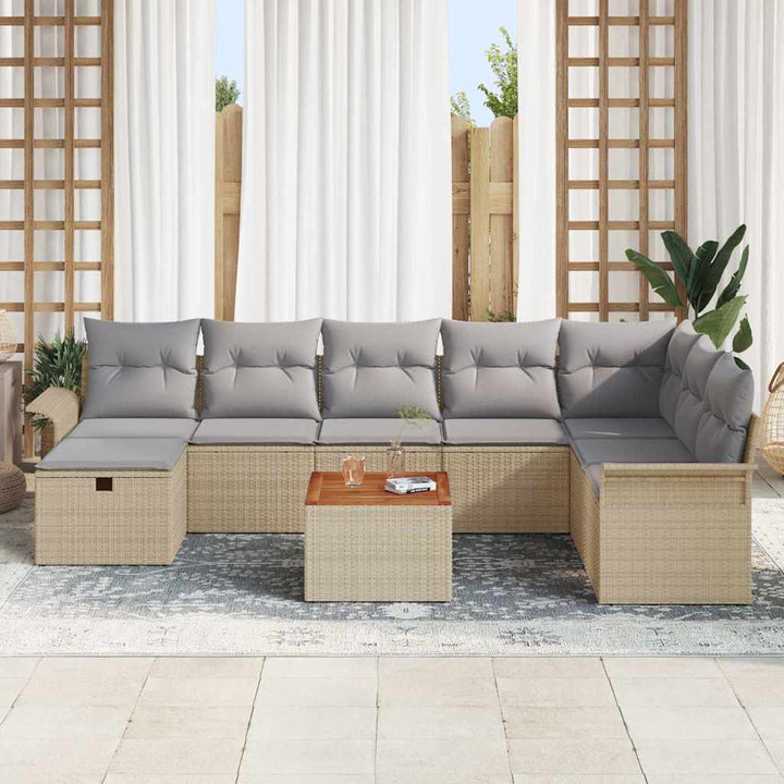 Havesofa Sæt 9 stk. Beige Poly rattan