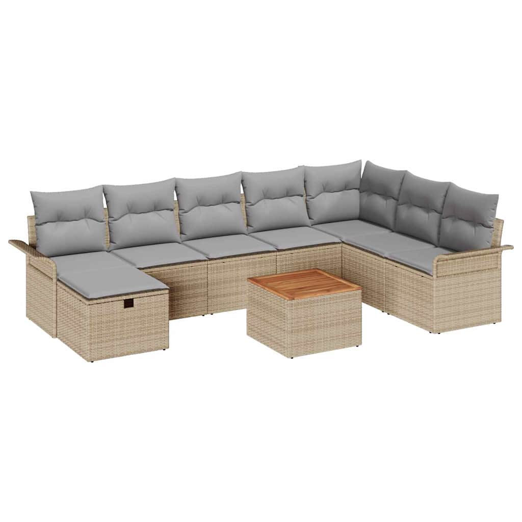 Havesofa Sæt 9 stk. Beige Poly rattan