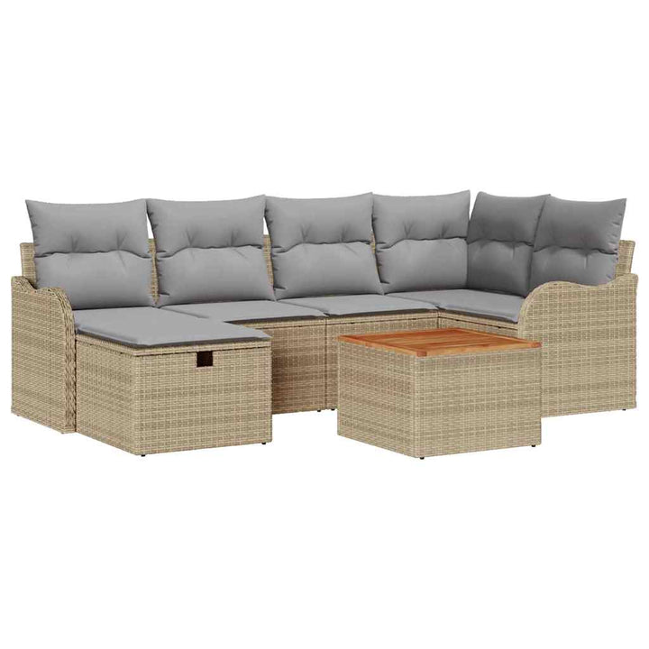 Havesofa Sæt 7 stk. Beige Poly rattan