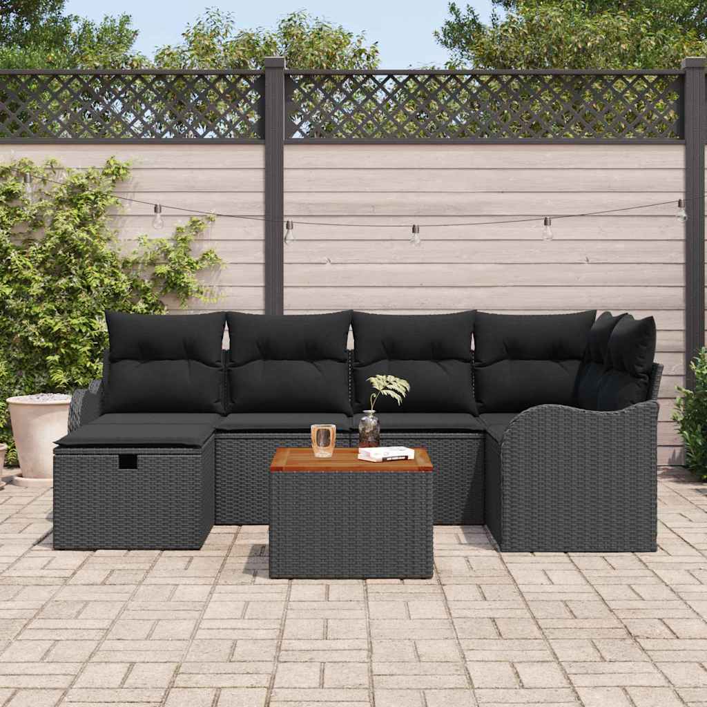 Havesofa Sæt 7 stk. Sort Poly rattan