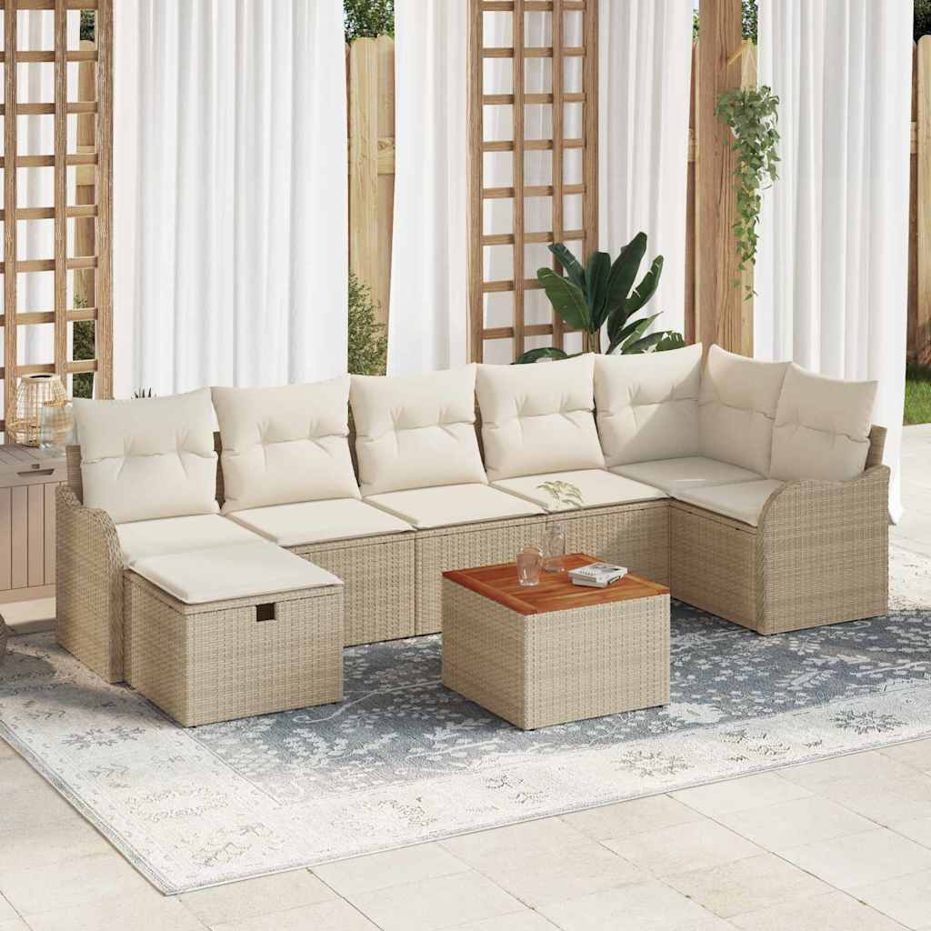 Havesofa Sæt 8 stk. Beige Poly rattan