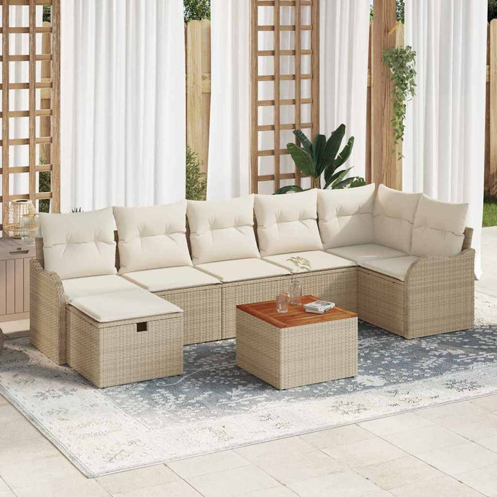 Havesofa Sæt med pude med opbevaring 8 pcs Beige Poly rattan