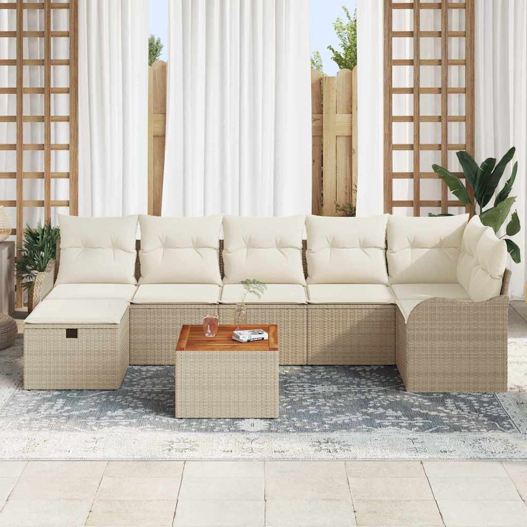 Havesofa Sæt med pude med opbevaring 8 pcs Beige Poly rattan
