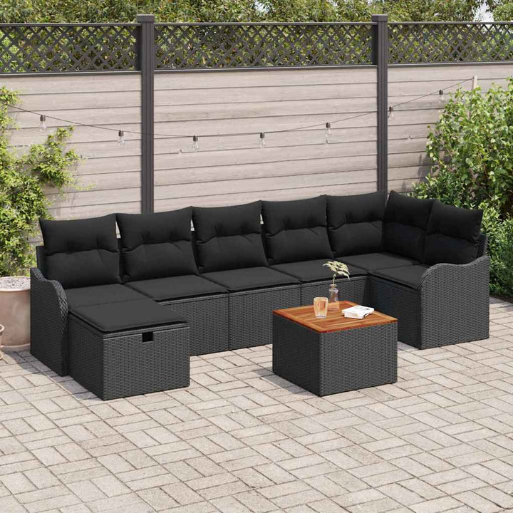 Havesofa Sæt med pude med opbevaring 8 pcs Sort Poly rattan