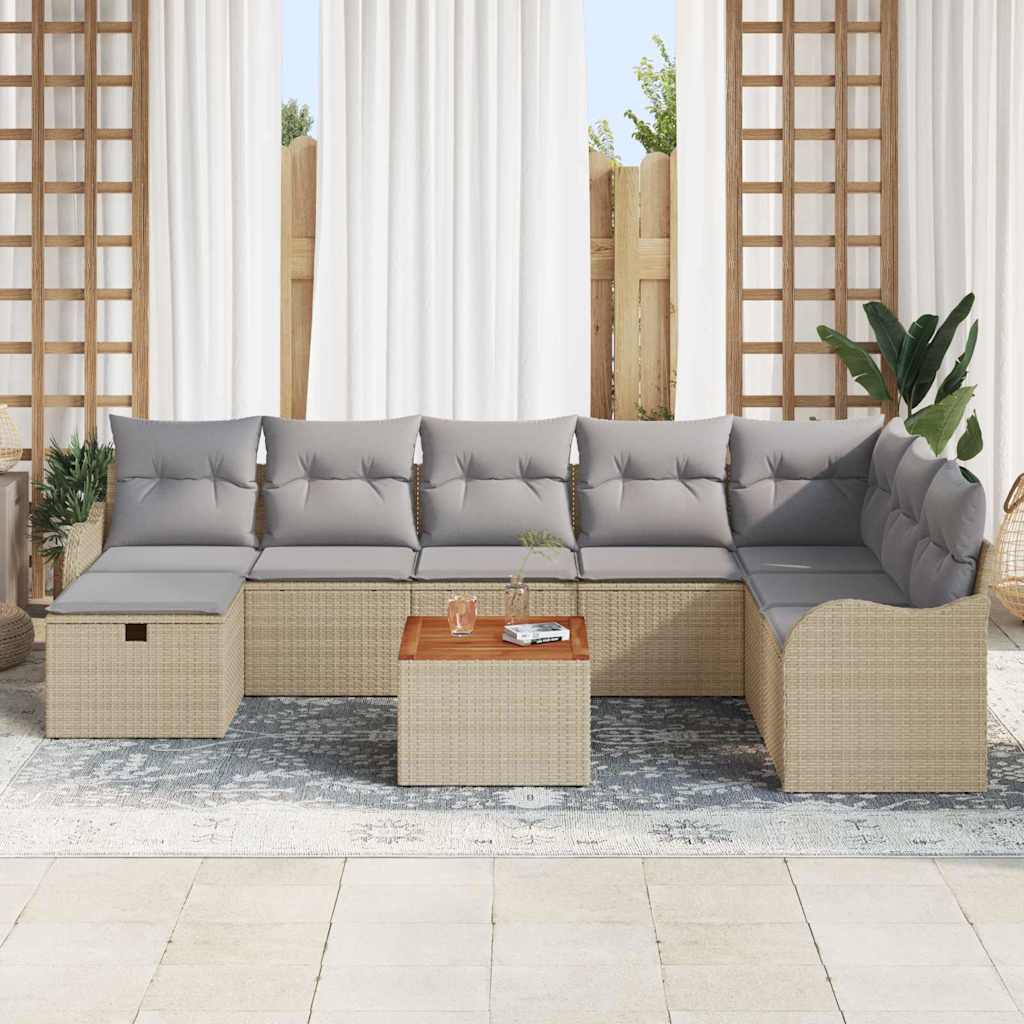 Havesofa Sæt 9 stk. Beige Poly rattan