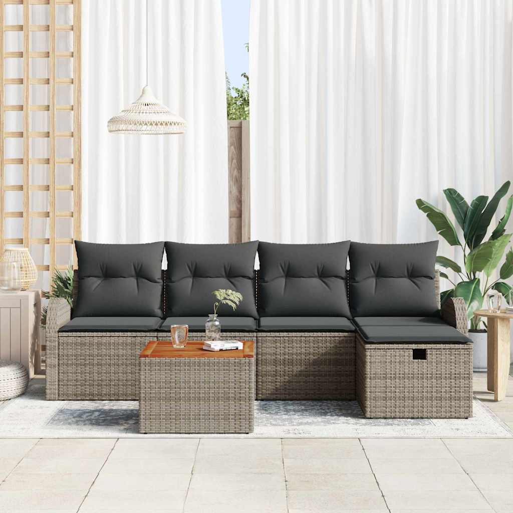 Havesofa Sæt 6 stk. Grå Poly rattan