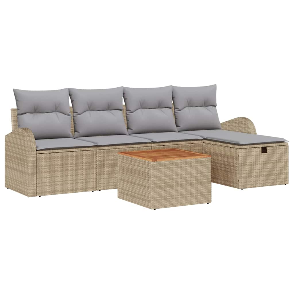 Havesofa Sæt 6 stk. Beige Poly rattan