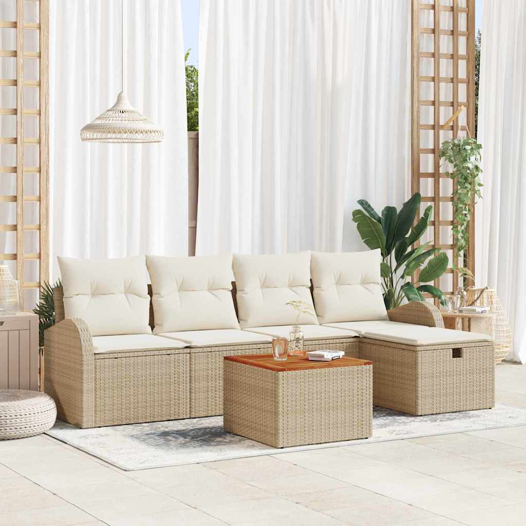 Havesofa Sæt 6 stk. Beige Poly rattan