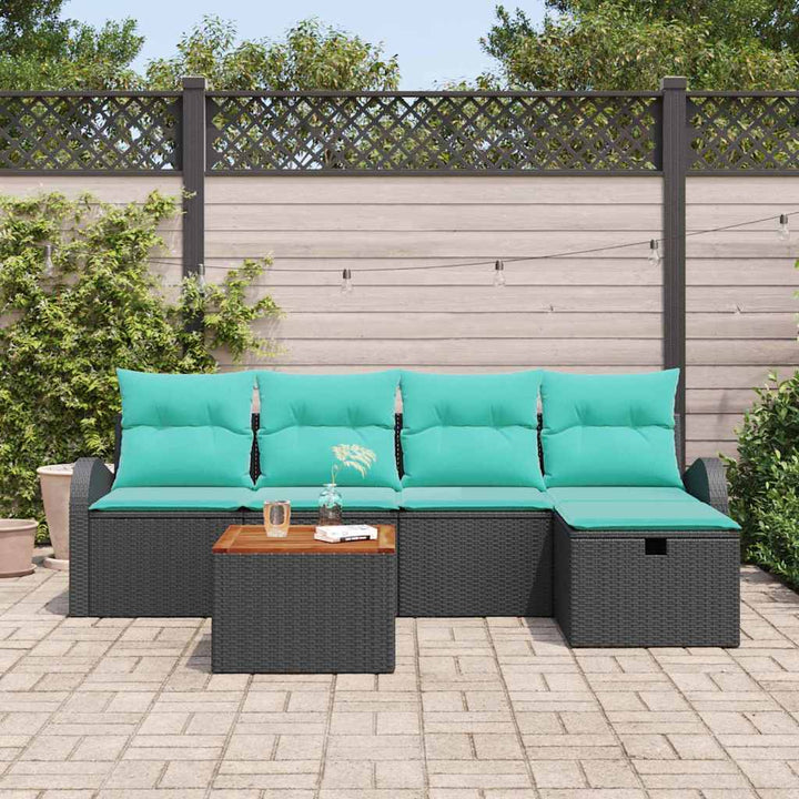 Havesofa Sæt 6 stk. Sort Poly rattan