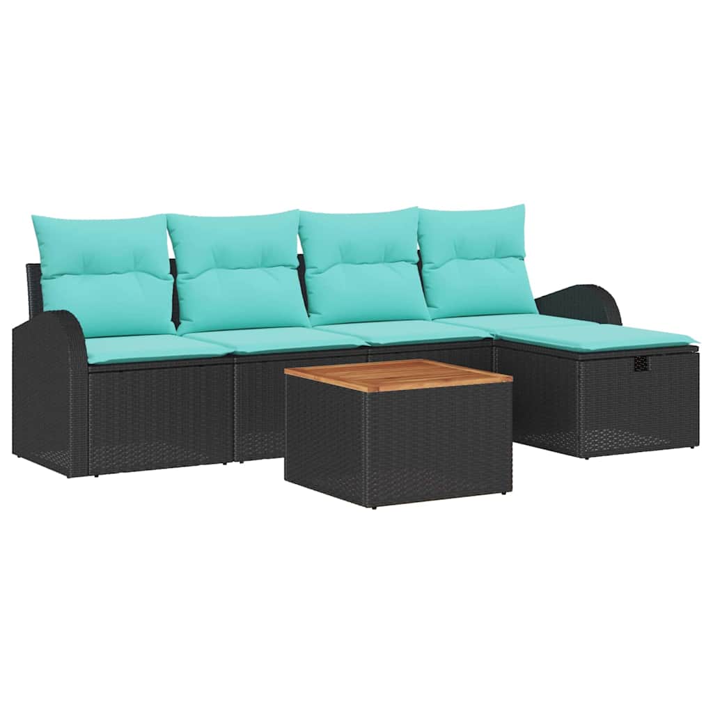 Havesofa Sæt 6 stk. Sort Poly rattan