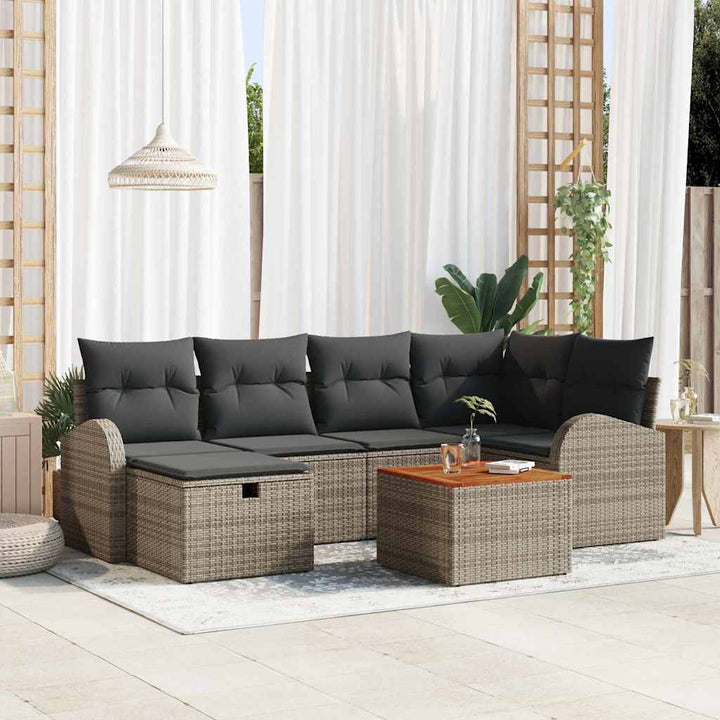Havesofa Sæt 7 stk. Grå Poly rattan