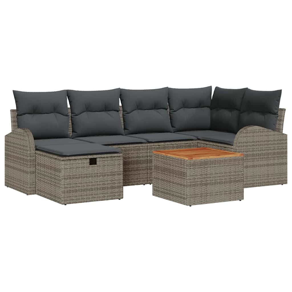 Havesofa Sæt 7 stk. Grå Poly rattan