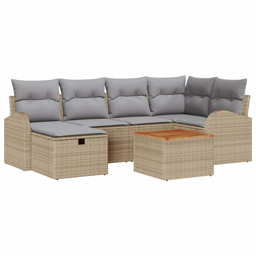 Havesofa Sæt 7 stk. Beige Poly rattan