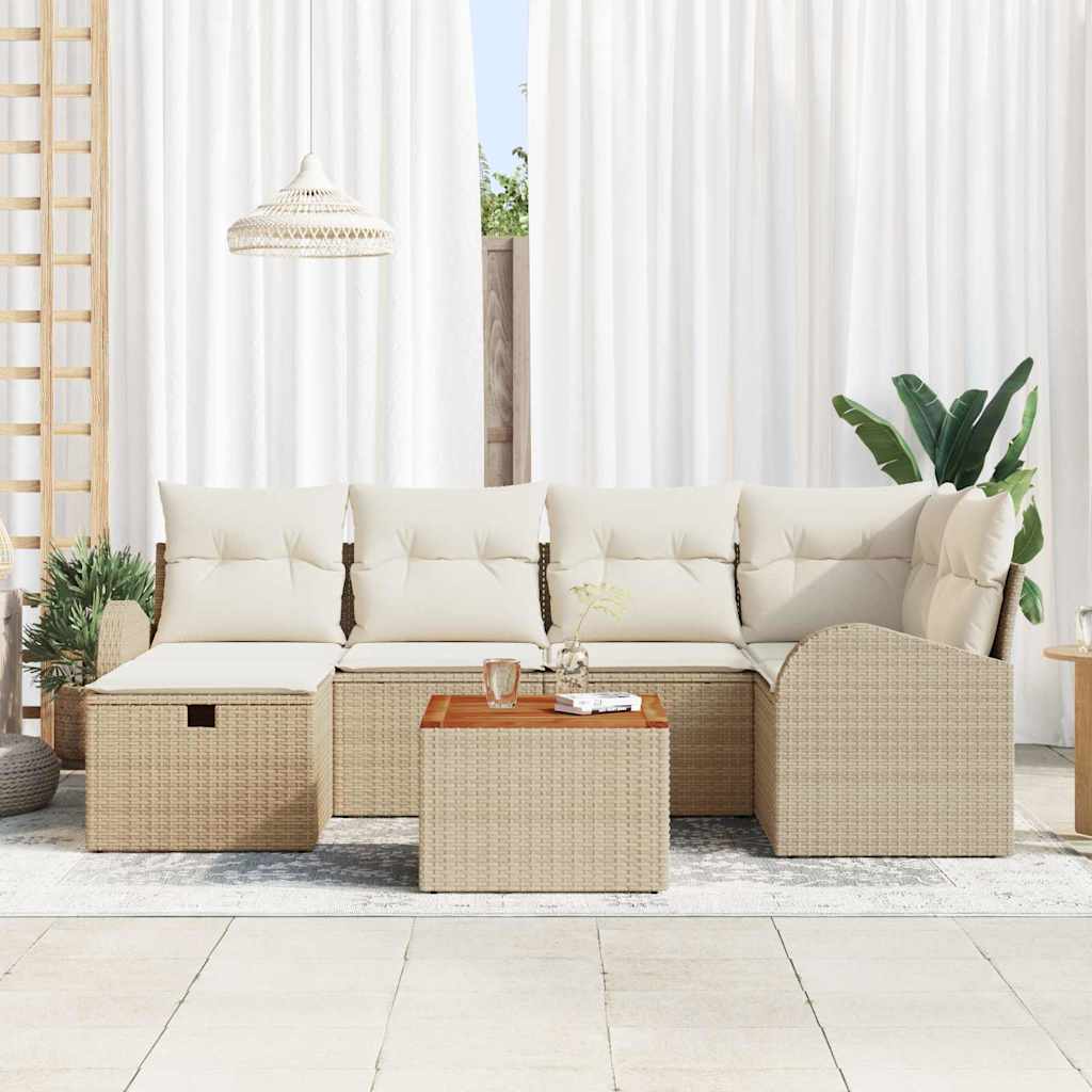Havesofa Sæt med pude med opbevaring 7 pcs Beige Poly rattan