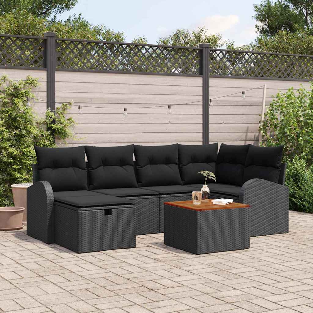 Havesofa Sæt 7 stk. Sort Poly rattan